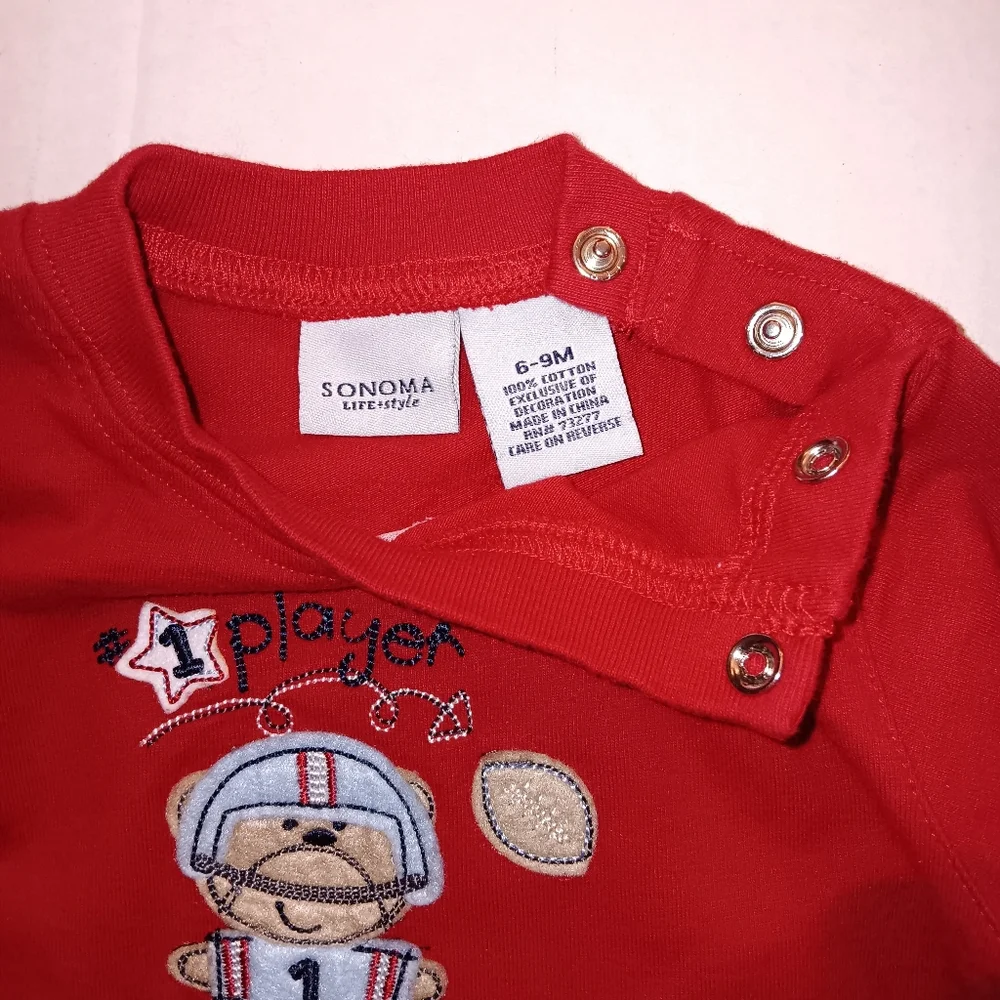 Sonoma Red Baby Onesie Bodysuit Sports Football Bear Design Long Sleeves